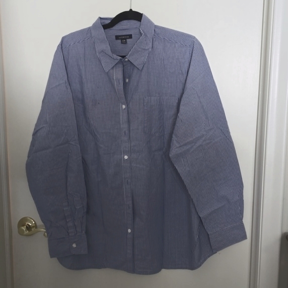 Lands' End | Tops | 22w Lands End Blue Striped Button Down Full Length ...